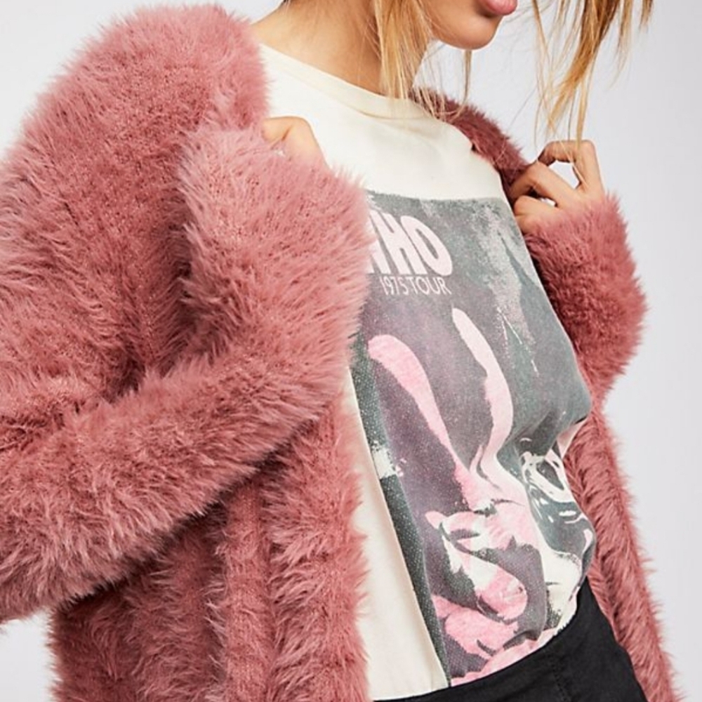 Free People Dusty Rose Faux Fur Cardigan - Picture 3 of 8